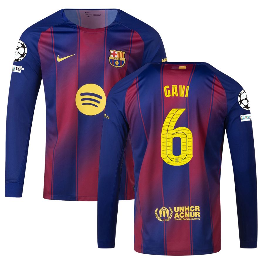 Maillot Barca Domicile 2025 2026 Gavi Manches Longues UCL