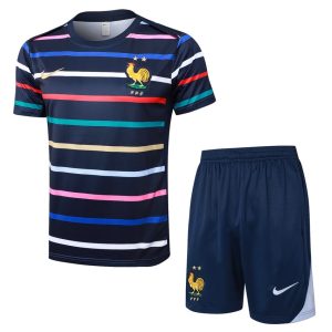 Ensemble Maillot Short Equipe de France 2024 2025 Bleu Motif